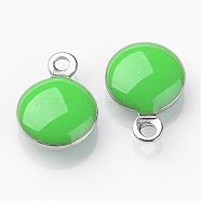 Stainless Steel Enamel Charms, Enamelled Sequins, Flat Round, Spring Green, 11x8x3mm, Hole: 1mm(STAS-P049-04)
