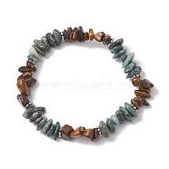 Natural Tiger Eye & African Turquoise(Jasper) Chip Beaded Stretch Bracelets, Inner Diameter: 2 inch(5cm)(BJEW-JB10776-01)