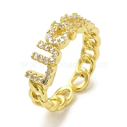 Brass Micro Pave Cubic Zirconia Rings for Women, Long-Lasting Plated, Word LUCKY, Golden, Adjustable(RJEW-E295-24G)