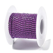 Iron Rhinestone Glass Cup Chain, with Spool, Amethyst, 2x2~2.5x2mm, about 16.40 Feet(5m)/Roll(CH-U001-01Y)