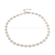 Enamel Daisy Link Chain Necklace, Vacuum Plating 304 Stainless Steel Jewelry for Women, Stainless Steel Color, White, 16.3 inch(41.5cm)(NJEW-P220-01P-01)