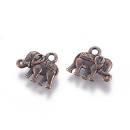 Vintage Elephant Charms, Tibetan Style Alloy Charms, Cadmium Free & Nickel Free & Lead Free, Red Copper, 12x14x2.5mm, Hole: 1mm(PALLOY-ZN-47017-R-FF)
