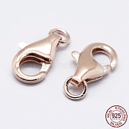 925 Sterling Silver Lobster Claw Clasps, with 925 Stamp, Rose Gold, 11.5mm, Hole: 1mm(STER-K167-074B-RG)