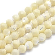 Natural White Shell Beads, Mother of Pearl Shell Beads Strands, Round, Faceted, 6mm, Hole: 1mm, about 69pcs/strand, 15.3 inch(39cm)(G-O171-09-6mm)