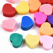 Handmade Polymer Clay Beads, Heart, Mixed Color, 10x10x5mm, Hole: 2mm(X-CLAY-T016-68)