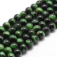 Natural Tiger Eye Bead Strands, Dyed & Heated, Round, Green, 6mm, Hole: 1mm, about 61pcs/strand, 14.9 inch~15.1 inch(G-D840-54-6mm-01)