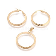 304 Stainless Steel Pendants and Hoop Earring Jewelry Sets, Ring, Golden, Earring: 31.5x30.5x2mm, Pin: 0.6mm, Pendant: 33.5x30x2mm, Hole: 3x6mm(SJEW-L140-E03-G)