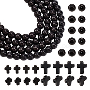 230Pcs 3 Styles Synthetic Turquoise Beads, Dyed, Cross & Round, Black, 10~16x8~12x3~3.5mm, Hole: 1mm(TURQ-AR0001-20B)