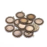 Zinc Alloy Pendant Settings for Cabochon & Rhinestone, DIY Findings for Jewelry Making, Flat Round, Cadmium Free & Nickel Free & Lead Free, Antique Bronze, 33.5x30x1.4mm, Hole: 2mm(PALLOY-A15290-AB-FF)