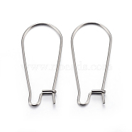 304 Stainless Steel Hoop Earring Findings, Kidney Ear Wire, Stainless Steel Color, 21 Gauge, 25x12x0.7mm(STAS-P223-01P-03)