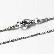 304 Stainless Steel Snake Chains Necklaces, with Lobster Claw Clasps, Stainless Steel Color, 17.7 inch(45cm)(STAS-F094-23P)