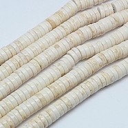 Synthetic Turquoise Beads Strands, Heishi Beads, Dyed, Flat Round/Disc, Creamy White, 8x3~4mm, Hole: 1mm, about 110pcs/strand, 15.75 inch(TURQ-G110-8x4mm-11)