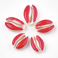 Cowrie Shell Beads, with Enamel, No Hole/Undrilled, Red, 20~26x13~18x5~7mm(SHEL-S274-04C)