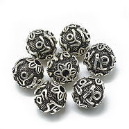 (Autumn Aesthetic Big Sale), Thai 925 Sterling Silver Beads, Round, Antique Silver, 14x13.5mm, Hole: 3mm(STER-T002-108AS)