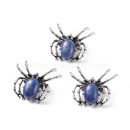 Natural Lapis Lazuli Brooch, with Brass Findings and Glass, Spider, Antique Silver, 34~35x41~42x7mm, Hole: 3x5mm(G-A176-C17)