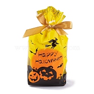 50Pcs Rectangle Halloween Candy Plastic Bags, Pumpkin Printed Candy Drawstring Bags, Yellow, 23.2x14.9x0.05cm(ABAG-U001-01B)