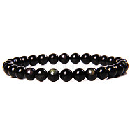 Natural Golden Sheen Obsidian Stone Round Beaded Stretch Bracelet, (SF8562-24)