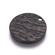 Stainless Steel Pendants, Flat Round, Electrophoresis Black, 15x1mm, Hole: 1.5mm(STAS-I098-04-B)