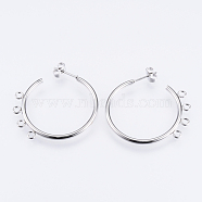 304 Stainless Steel Stud Earring Findings, Half Hoop Earrings, with Loop, Stainless Steel Color, 32x33.5x2mm, Hole: 2mm, Pin: 0.8mm(STAS-Q231-02A)