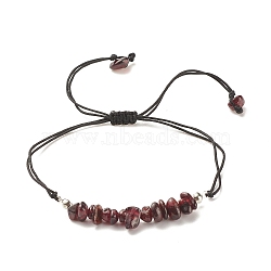 Natural Garnet Chips Braided Bead Bracelet, Gemstone Adjustable Bracelet for Women, Inner Diameter: 5/8~3-5/8 inch(1.6~9.3cm)(X-BJEW-JB08019-12)