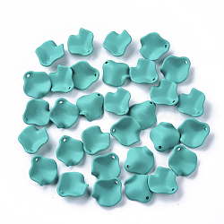 Spray Painted Acrylic Pendants, Rubberized Style, Petal, Light Sea Green, 16x15x5~6mm, Hole: 1.4mm(MACR-N007-04C)