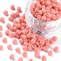 6/0 Glass Seed Beads, Dyed & Heated, Opaque Colours, Round Hole, Round, Salmon, 4~5x3~4mm, Hole: 1.2mm, about 450g/pound(SEED-N005-002A-H02)