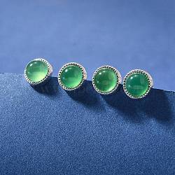 Natural Green Onyx Agate(Dyed & Heated) Ear Studs, with Brass Finding and 925 Sterling Silver Pin, Platinum, 16.5x11mm(EJEW-L099-08P)