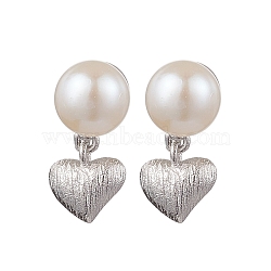 Natural Pearl Ear Studs, with Sterling Silver Findings, Heart, Platinum, 15x8mm(EJEW-P286-36P)