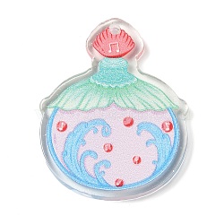 Transparent Printed Acrylic Pendants, Vase Theme, Pink, 39.5x31x2.5mm, Hole: 2~3mm(OACR-Q085-01D)