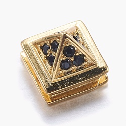 Brass Micro Pave Cubic Zirconia Rivet Beads, Cone, Golden, Black, 9.5x9.5x8mm, Hole: 2mm(ZIRC-A008-15G)
