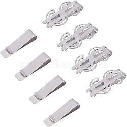 CHGCRAFT 8Pcs 2 Style Stainless Steel Clips, Dollar-shaped & Rectangle, Stainless Steel Color, 48x28.5x75mm(AJEW-CA0001-76)