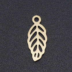 201 Stainless Steel Charms, Leaf, Hollow, Golden, 15x6.5x1mm, Hole: 1.5mm(STAS-N090-JN816-2)