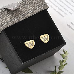 Rack Plating Brass Micro Pave Clear Cubic Zirconia Stud Earrings, Heart, Letter W, 8.5x9.5mm(EJEW-K299-01G-W)