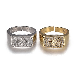 Brass Micro Pave Clear Cubic Zirconia Cuff Rings, Open Rings, Cadmium Free & Lead Free, Rectangle with Star, Mixed Color, US Size 6 1/4(16.7mm)(RJEW-H538-15)