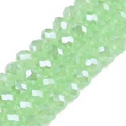 Electroplate Glass Beads Strands, Imitation Jade Beads, Pearl Luster Plated, Faceted, Rondelle, Pale Green, 6x5mm, Hole: 1mm, about 84~85pcs/strand, 16.34~16.54 inch(41.5~42cm)(EGLA-A044-J6mm-A01)