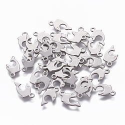 Tarnish Resistant 201 Stainless Steel Charms, Dolphin, Stainless Steel Color, 13x6x0.8mm, Hole: 1.4mm(STAS-L234-072P)