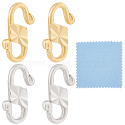 4Pcs 2 Colors Sterling Silver S-Hook Clasps with 925 Stamp, Connector Components for Jewelry Making, with 1Pc Suede Fabric Square Silver Polishing Cloth, Platinum & Golden, 9x6x1mm, Hole: 2x.1.9mm, 2pcs/color(FIND-BC0005-14B)