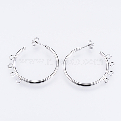 Non-Tarnish 304 Stainless Steel Stud Earring Findings, Half Hoop Earrings, with Loop, Stainless Steel Color, 32x33.5x2mm, Hole: 2mm, Pin: 0.8mm(STAS-Q231-02A)
