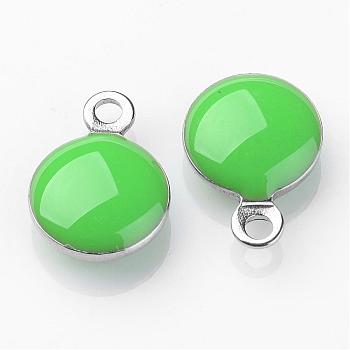 Stainless Steel Enamel Charms, Enamelled Sequins, Flat Round, Spring Green, 11x8x3mm, Hole: 1mm