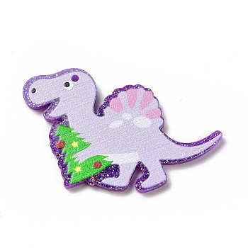 Printed  Acrylic Pendants, with Glitter Sequins, for Christmas, Dinosaur with Christmas Tree Charm, Lilac, 33x42x2mm, Hole: 1.6mm
