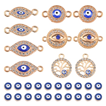 DIY Evil Eye Jewelry Making Finding Kit, Including Alloy Enamel & Pendants & Links, with Crystal Rhinestone, Blue, 30Pcs/bag
