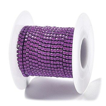 Iron Rhinestone Glass Cup Chain, with Spool, Amethyst, 2x2~2.5x2mm, about 16.40 Feet(5m)/Roll