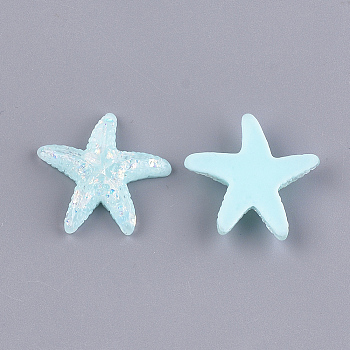 Resin Cabochons, with Shell Chip, Starfish/Sea Stars, Light Cyan, 24x25.5x5mm