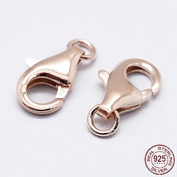 925 Sterling Silver Lobster Claw Clasps, with 925 Stamp, Rose Gold, 11.5mm, Hole: 1mm