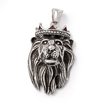 Tibetan Style 304 Stainless Steel Pendants, Lion with Crown, Antique Silver, 44x27x15mm, Hole: 8x4mm