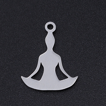 Chakra Theme, 201 Stainless Steel Laser Cut Pendants, Yoga, Stainless Steel Color, 18x14x1mm, Hole: 1.4mm
