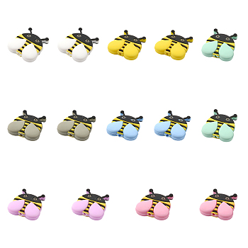 14Pcs 7 Colors Food Grade Eco-Friendly Silicone Beads, Chewing Beads For Teethers, DIY Nursing Necklaces Making, Bee, Mixed Color, 30x28x8mm, Hole: 2mm, 2pcs/color