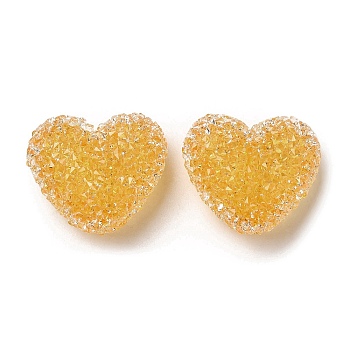 Resin Beads, with Rhinestone, Drusy Heart, Gold, 17x19x10.5mm, Hole: 1.6mm