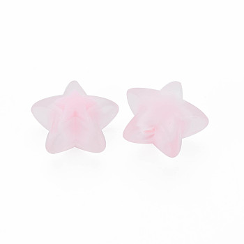 Transparent Acrylic Beads, Frosted, Bead in Bead, Star, Pink, 15.5x16x9.5mm, Hole: 3mm, about 569pcs/500g