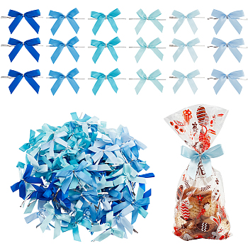 Elite 120Pcs 6 Colors Polyester Packaging Ribbon Bows, Gift Pull Bows, with Iron Wire Twist Ties, for DIY Gift Wrap Decoration, Wedding Candy Party Decoration, Mixed Color, 60~65x85~90x3.4mm, 20pcs/color